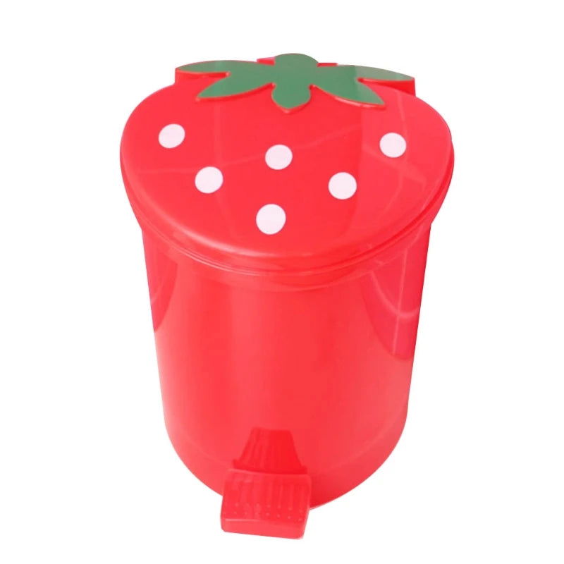 Mini Trash Can with Lid Plastic Trash Basket for Home Bedroom Office Desktop Garbage Storage Box Cartoon Red Pink Container - Slobuy