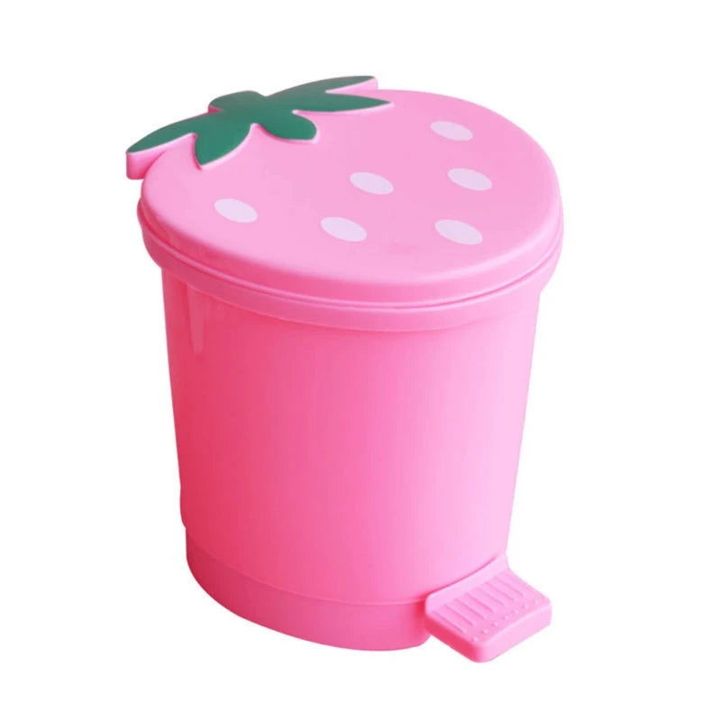 Mini Trash Can with Lid Plastic Trash Basket for Home Bedroom Office Desktop Garbage Storage Box Cartoon Red Pink Container - Slobuy