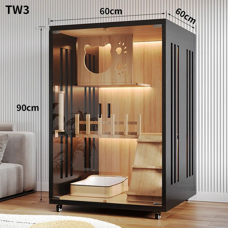 Minimalist Solid Wood Cat Cages for Home Indoor Cat House Modern Simple Pet Cage Large Free Space Movable Cages for Cats Villa - Slobuy
