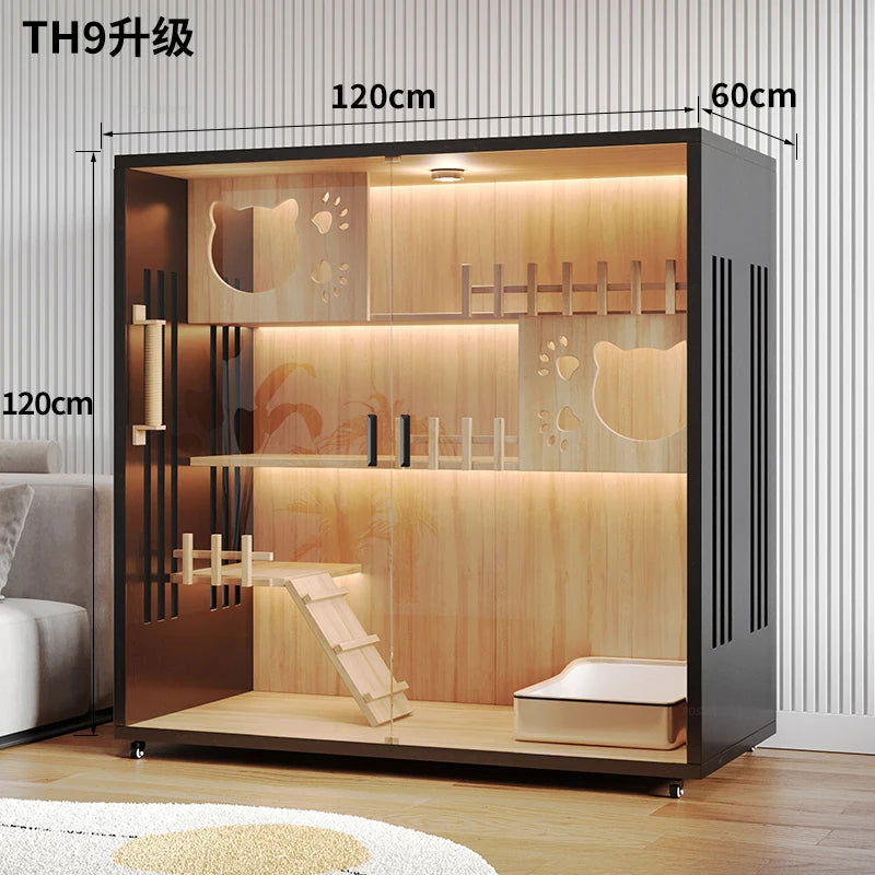 Minimalist Solid Wood Cat Cages for Home Indoor Cat House Modern Simple Pet Cage Large Free Space Movable Cages for Cats Villa - Slobuy