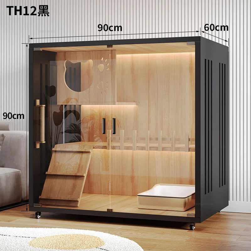 Minimalist Solid Wood Cat Cages for Home Indoor Cat House Modern Simple Pet Cage Large Free Space Movable Cages for Cats Villa - Slobuy