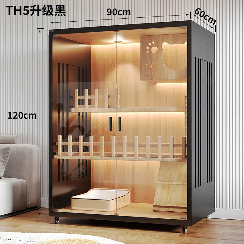 Minimalist Solid Wood Cat Cages for Home Indoor Cat House Modern Simple Pet Cage Large Free Space Movable Cages for Cats Villa - Slobuy