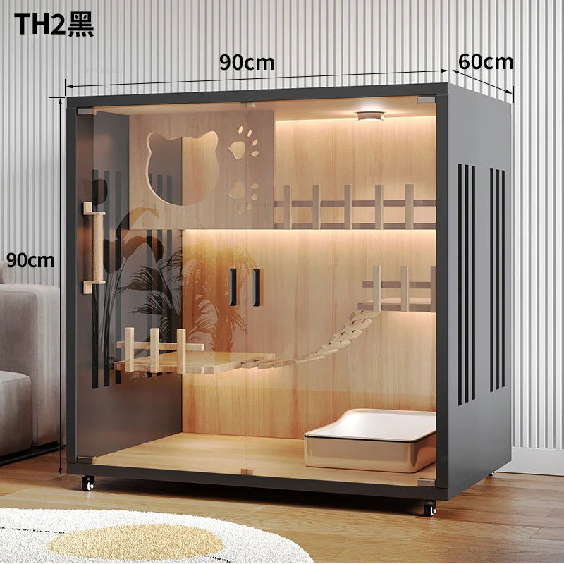 Minimalist Solid Wood Cat Cages for Home Indoor Cat House Modern Simple Pet Cage Large Free Space Movable Cages for Cats Villa - Slobuy