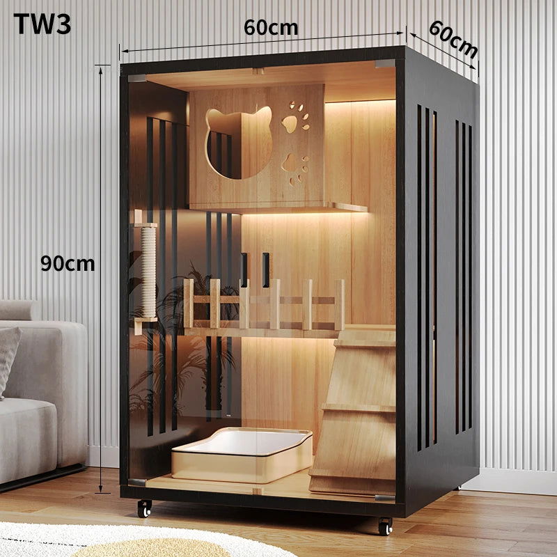 Minimalist Solid Wood Cat Cages for Home Indoor Cat House Modern Simple Pet Cage Large Free Space Movable Cages for Cats Villa - Slobuy