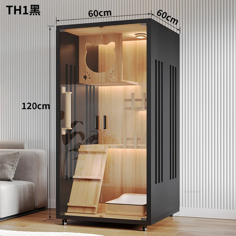 Minimalist Solid Wood Cat Cages for Home Indoor Cat House Modern Simple Pet Cage Large Free Space Movable Cages for Cats Villa - Slobuy