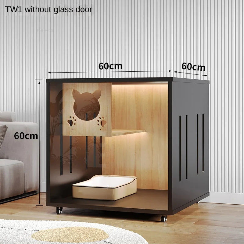 Minimalist Solid Wood Cat Cages for Home Indoor Cat House Modern Simple Pet Cage Large Free Space Movable Cages for Cats Villa - Slobuy