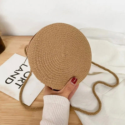 Minimalist Straw Bag Round Crossbody Purse Women Shoulder Vocation Style Handbag - Slobuy