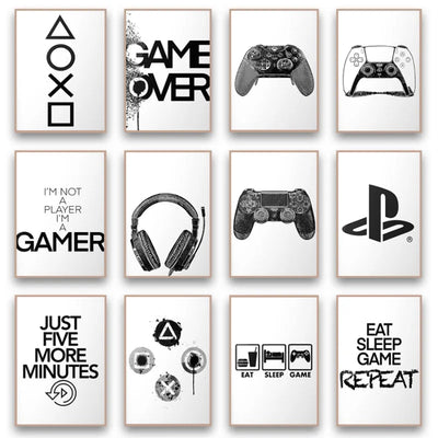 Minimalist Wind Black and Whilte Gaming Posters Canvas Painting and Prints Wall Art Nordic Modern for Kids Boys Gamer Room Decor - Slobuy