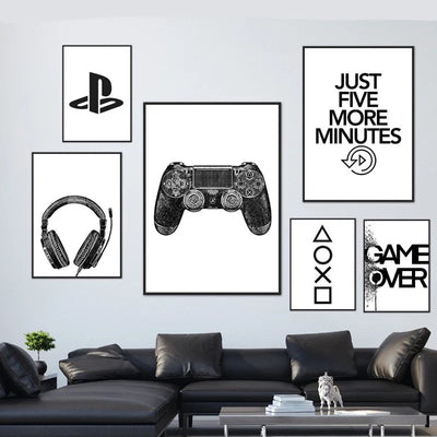 Minimalist Wind Black and Whilte Gaming Posters Canvas Painting and Prints Wall Art Nordic Modern for Kids Boys Gamer Room Decor - Slobuy
