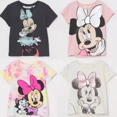 Minnie Printing T-shirt Babies Girls O-neck Bottoming Shirt Fashion Simple Cute Short Sleeve Tops Child Cartoon Clothes - Slobuy