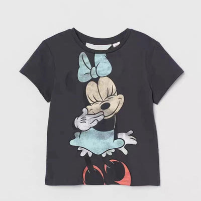 Minnie Printing T-shirt Babies Girls O-neck Bottoming Shirt Fashion Simple Cute Short Sleeve Tops Child Cartoon Clothes - Slobuy