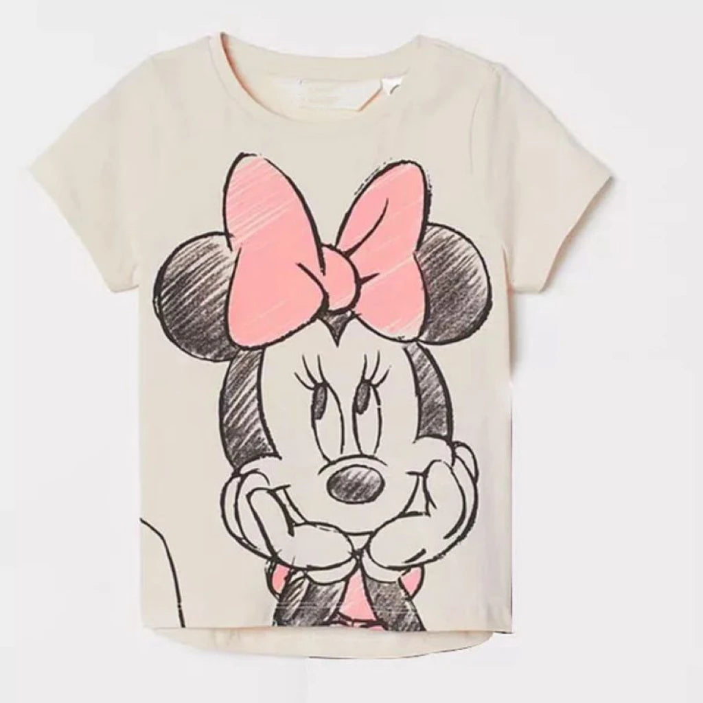 Minnie Printing T-shirt Babies Girls O-neck Bottoming Shirt Fashion Simple Cute Short Sleeve Tops Child Cartoon Clothes - Slobuy