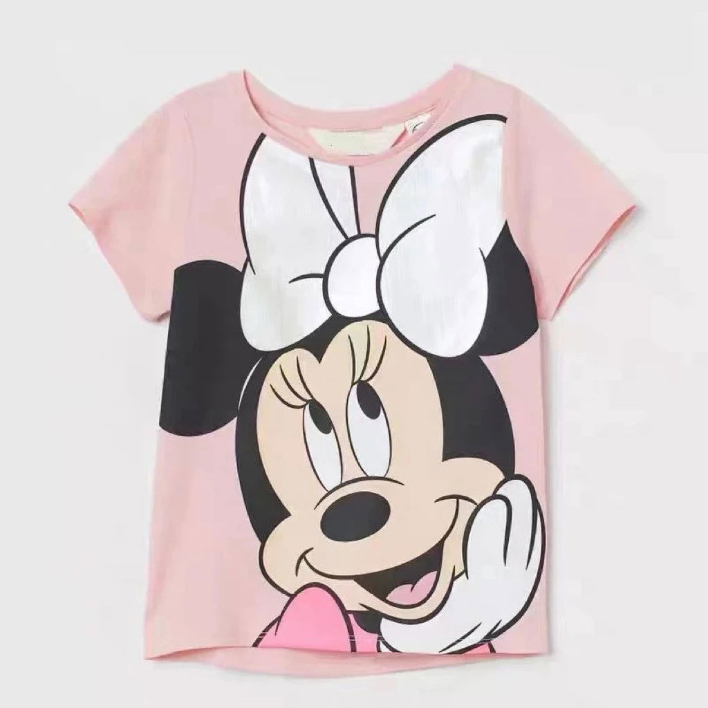 Minnie Printing T-shirt Babies Girls O-neck Bottoming Shirt Fashion Simple Cute Short Sleeve Tops Child Cartoon Clothes - Slobuy