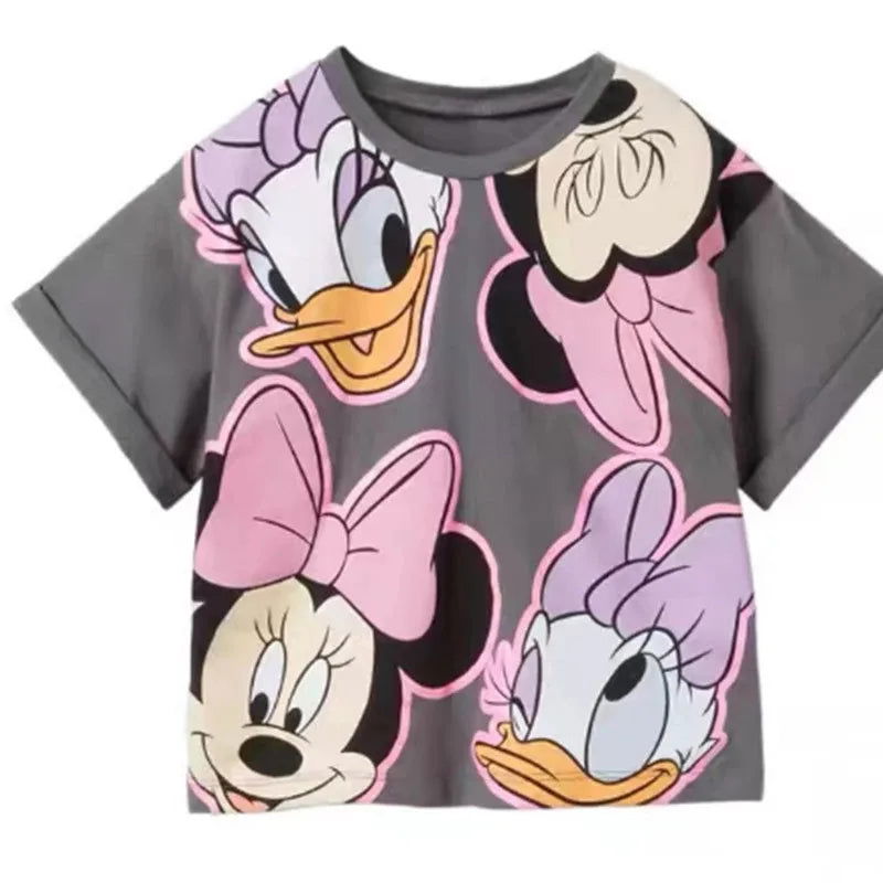 Minnie Printing T-shirt Babies Girls O-neck Bottoming Shirt Fashion Simple Cute Short Sleeve Tops Child Cartoon Clothes - Slobuy