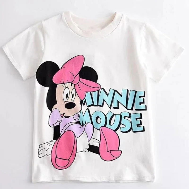 Minnie Printing T-shirt Babies Girls O-neck Bottoming Shirt Fashion Simple Cute Short Sleeve Tops Child Cartoon Clothes - Slobuy