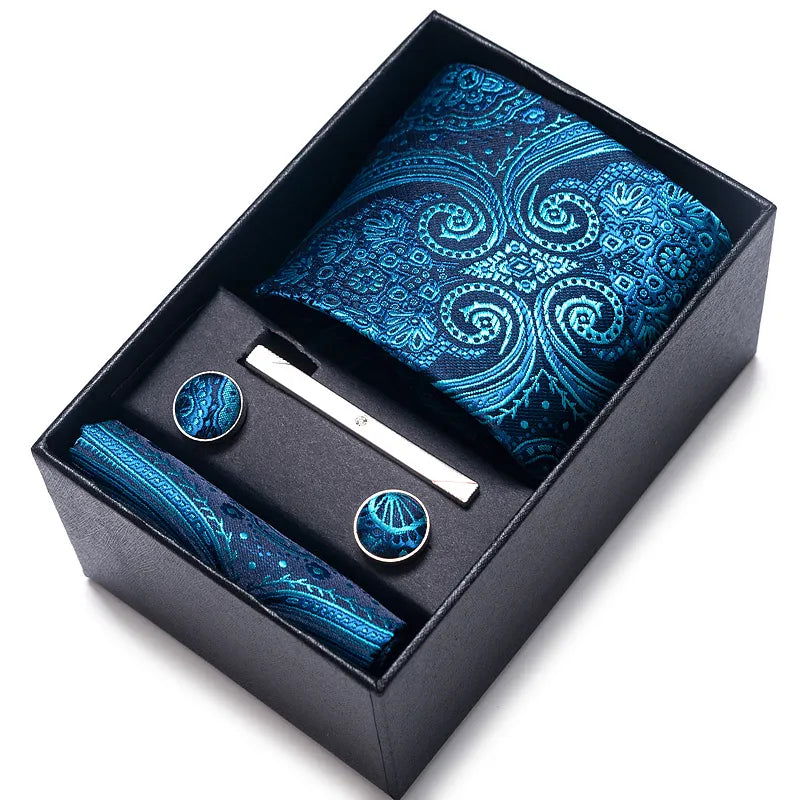 Mix Colors Wholesale 2023 New Style Wedding Gift Tie Pocket Squares Set Necktie Box Men Fit Wedding Blue Paisley - Slobuy