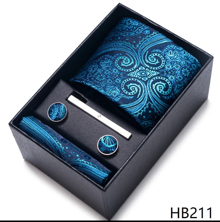 Mix Colors Wholesale 2023 New Style Wedding Gift Tie Pocket Squares Set Necktie Box Men Fit Wedding Blue Paisley - Slobuy