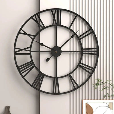 Modern 3D Large Wall Clocks Roman Numerals Retro Round Metal Iron Accurate Silent Nordic Hanging Ornament Living Room Decoration - Slobuy
