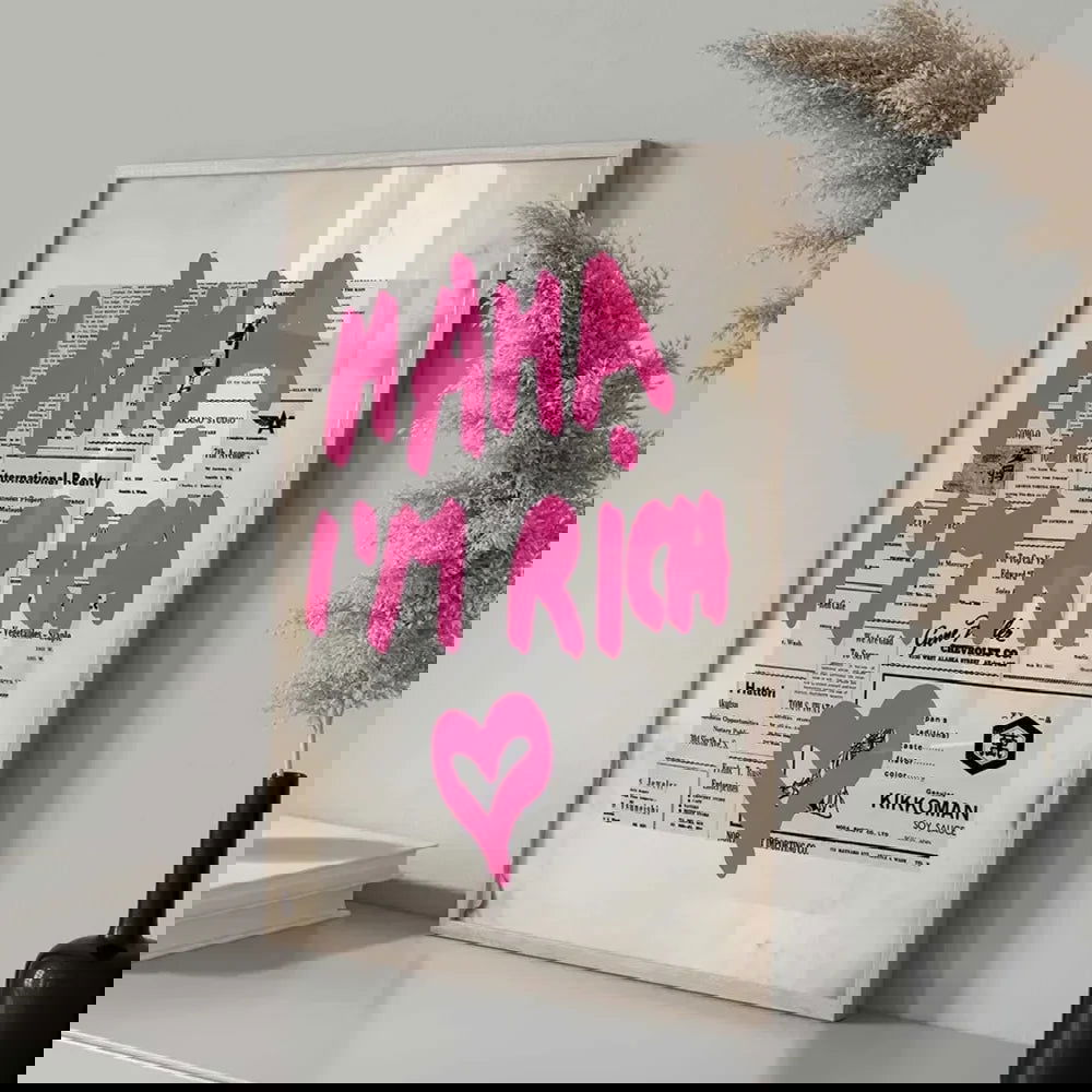 Modern Maximalist Eclectic Pink Funny Retro Funky Quotes Mama I'm Rich Wall Art Canvas Painting Posters Living Room Home Decor - Slobuy