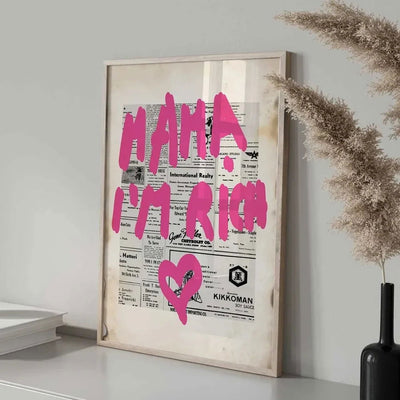 Modern Maximalist Eclectic Pink Funny Retro Funky Quotes Mama I'm Rich Wall Art Canvas Painting Posters Living Room Home Decor - Slobuy