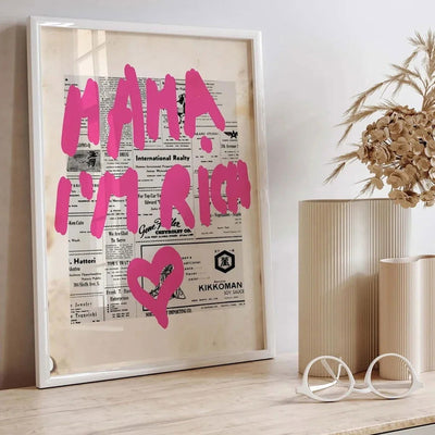 Modern Maximalist Eclectic Pink Funny Retro Funky Quotes Mama I'm Rich Wall Art Canvas Painting Posters Living Room Home Decor - Slobuy