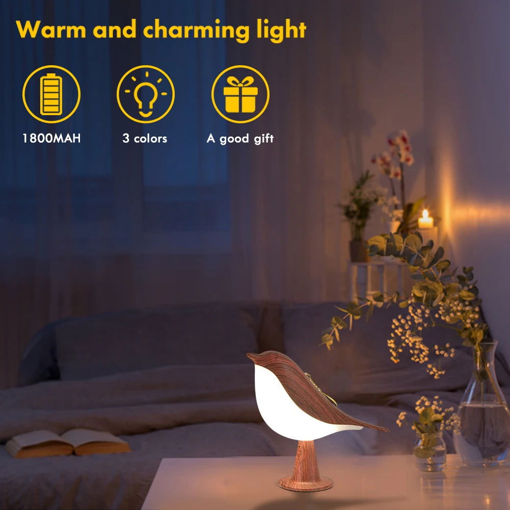 Modern Simple Magpie LED Bedside Lamp Small Cordless Wooden Bird Night Light Touch Control Bedroom Table Reading Lamp Home Decor - Slobuy