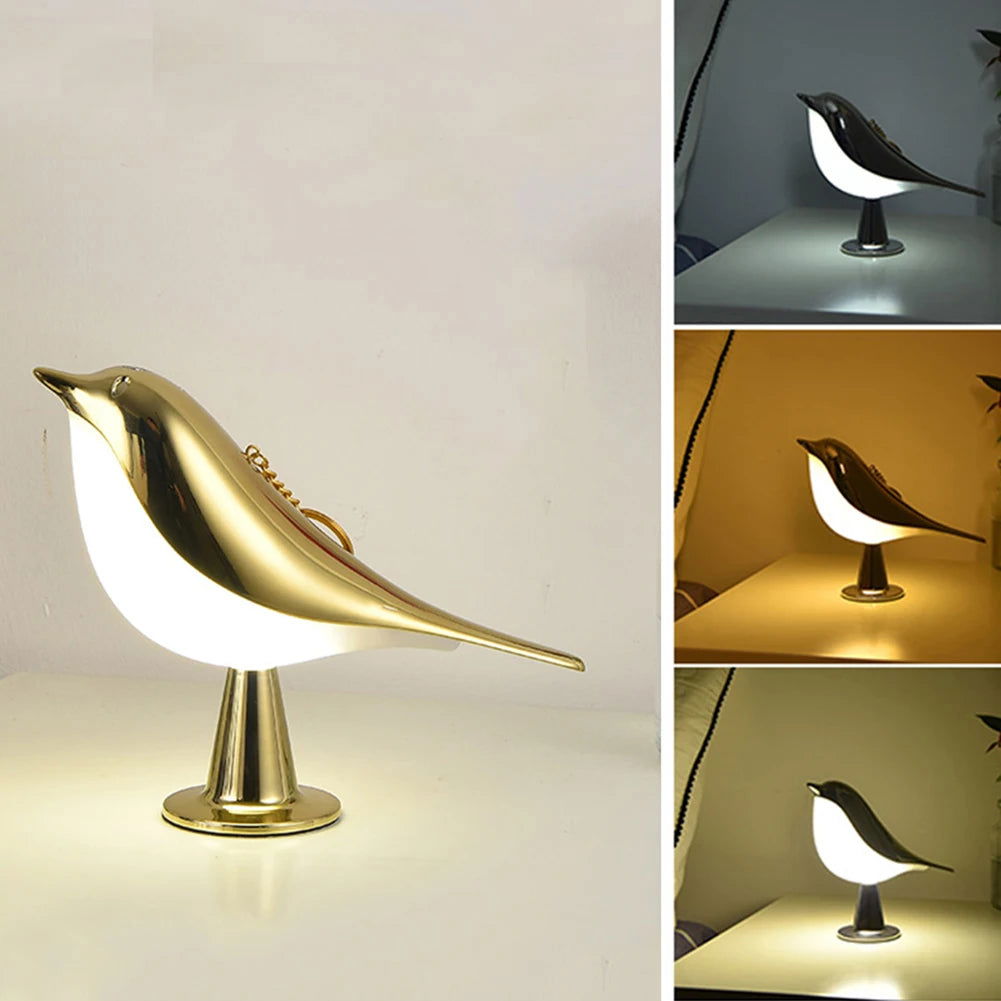 Modern Simple Magpie LED Bedside Lamp Small Cordless Wooden Bird Night Light Touch Control Bedroom Table Reading Lamp Home Decor - Slobuy