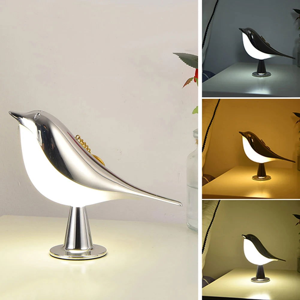 Modern Simple Magpie LED Bedside Lamp Small Cordless Wooden Bird Night Light Touch Control Bedroom Table Reading Lamp Home Decor - Slobuy