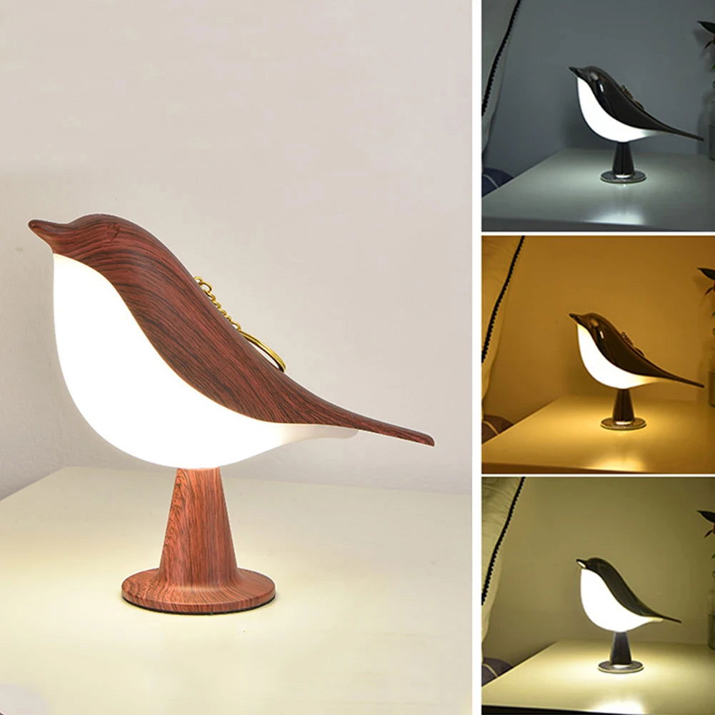 Modern Simple Magpie LED Bedside Lamp Small Cordless Wooden Bird Night Light Touch Control Bedroom Table Reading Lamp Home Decor - Slobuy