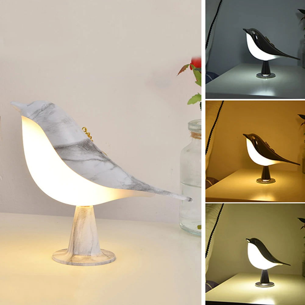 Modern Simple Magpie LED Bedside Lamp Small Cordless Wooden Bird Night Light Touch Control Bedroom Table Reading Lamp Home Decor - Slobuy