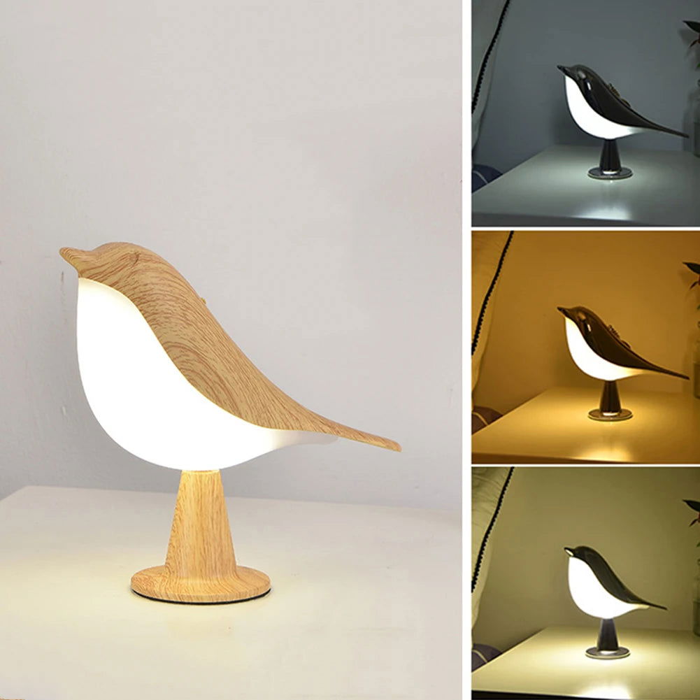 Modern Simple Magpie LED Bedside Lamp Small Cordless Wooden Bird Night Light Touch Control Bedroom Table Reading Lamp Home Decor - Slobuy