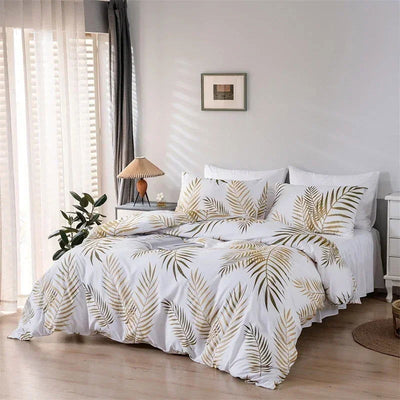 Modern Style Gold Print Queen Duvet Cover Set Soft Comfortable Single Double Bedding Set Twin King Quilt Cover and 2 Pillowcases - Slobuy