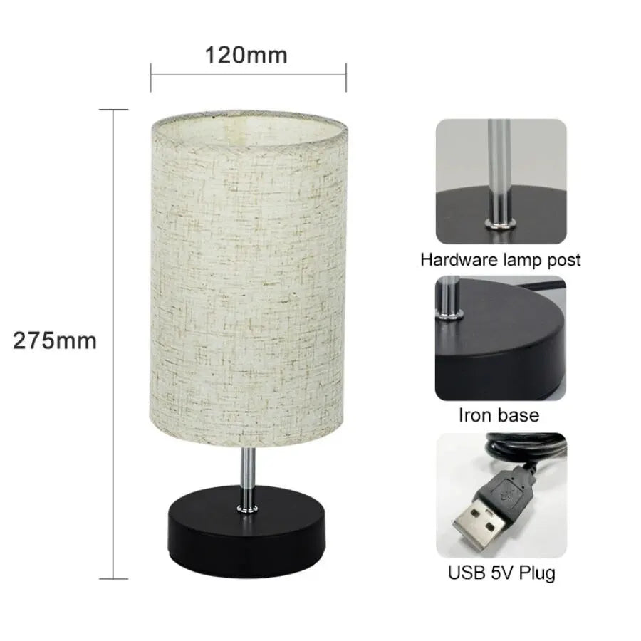 Modern Table Lamp DC5V Three Color Adjustable Temperature Linen Simple Bedside LED Desk Lamp For Bedroom Living Room Decoration - Slobuy