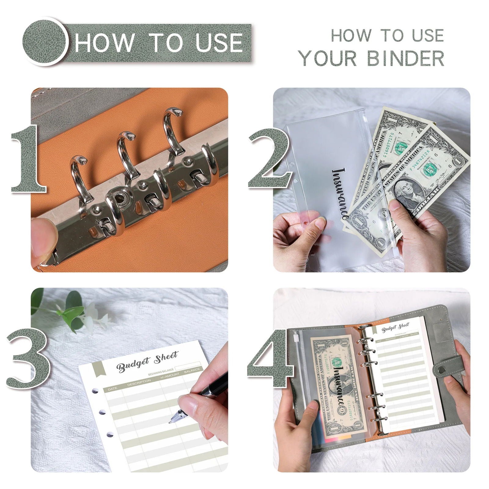 Money Budget Planner Binder With Zipper Envelopes, Cash Envelopes For Budgeting, Money Organizer For A6 Cash Budget Binder - Slobuy