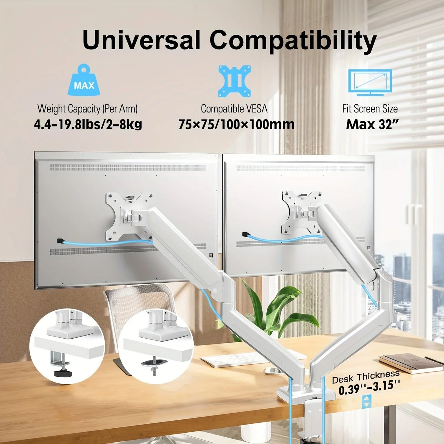 Monitor Stand for 13-32 inches Screens, Dual Monitor Mount Gas Spring, Dual Monitor Arm Full Motion Adjustable - Slobuy