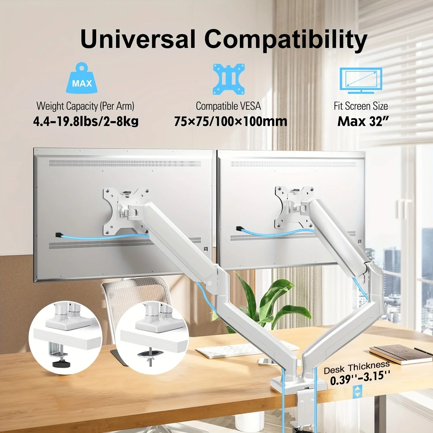 Monitor Stand for 13-32 inches Screens, Dual Monitor Mount Gas Spring, Dual Monitor Arm Full Motion Adjustable - Slobuy