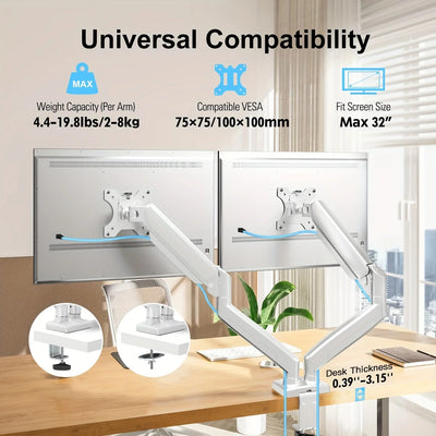 Monitor Stand for 13-32 inches Screens, Dual Monitor Mount Gas Spring, Dual Monitor Arm Full Motion Adjustable - Slobuy