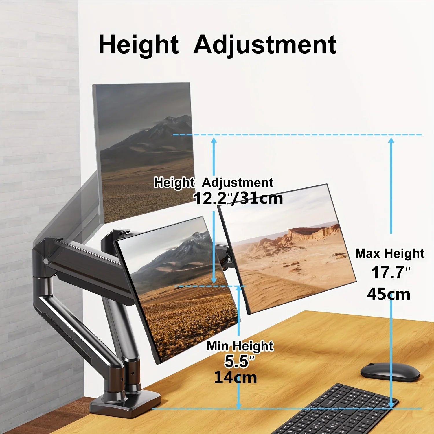 Monitor Stand for 13-32 inches Screens, Dual Monitor Mount Gas Spring, Dual Monitor Arm Full Motion Adjustable - Slobuy