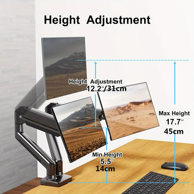 Monitor Stand for 13-32 inches Screens, Dual Monitor Mount Gas Spring, Dual Monitor Arm Full Motion Adjustable - Slobuy