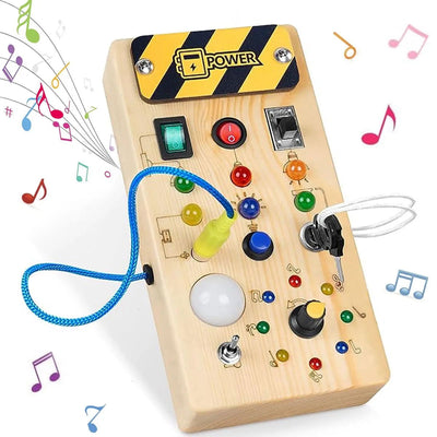 Montessori Busy Board Sensory Toys Wooden With LED Light Switch Control Board Travel Activities Children Games For 2-4 Years Old - Slobuy