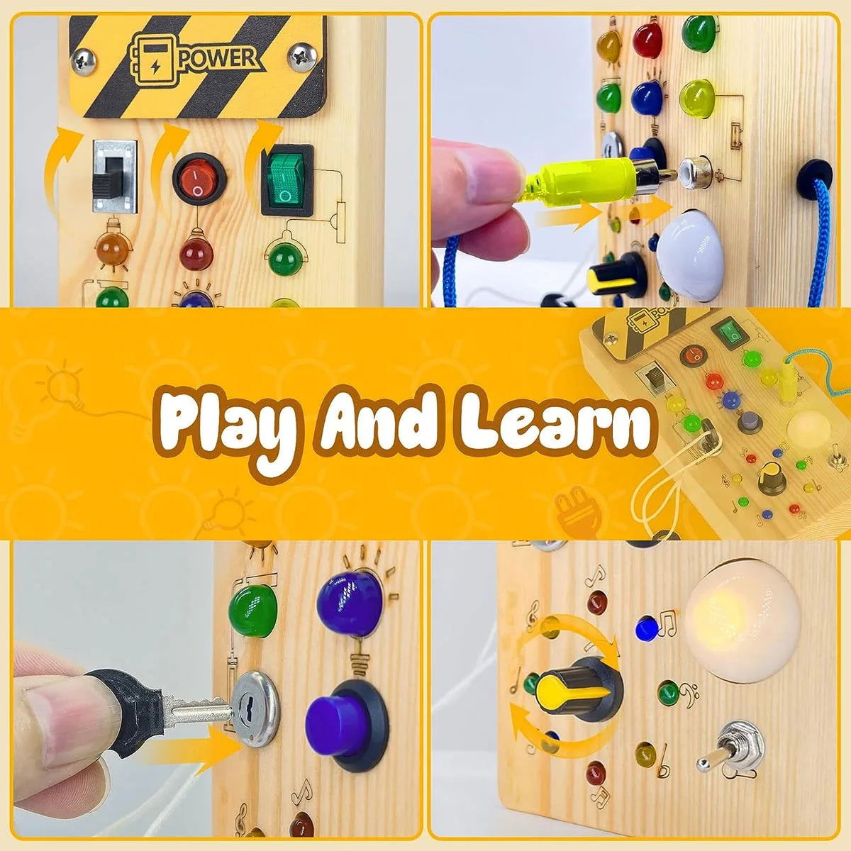 Montessori Busy Board Sensory Toys Wooden With LED Light Switch Control Board Travel Activities Children Games For 2-4 Years Old - Slobuy