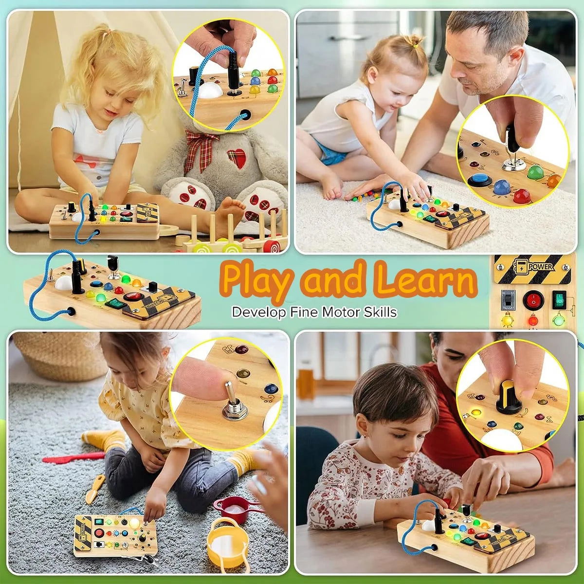 Montessori Busy Board Sensory Toys Wooden With LED Light Switch Control Board Travel Activities Children Games For 2-4 Years Old - Slobuy