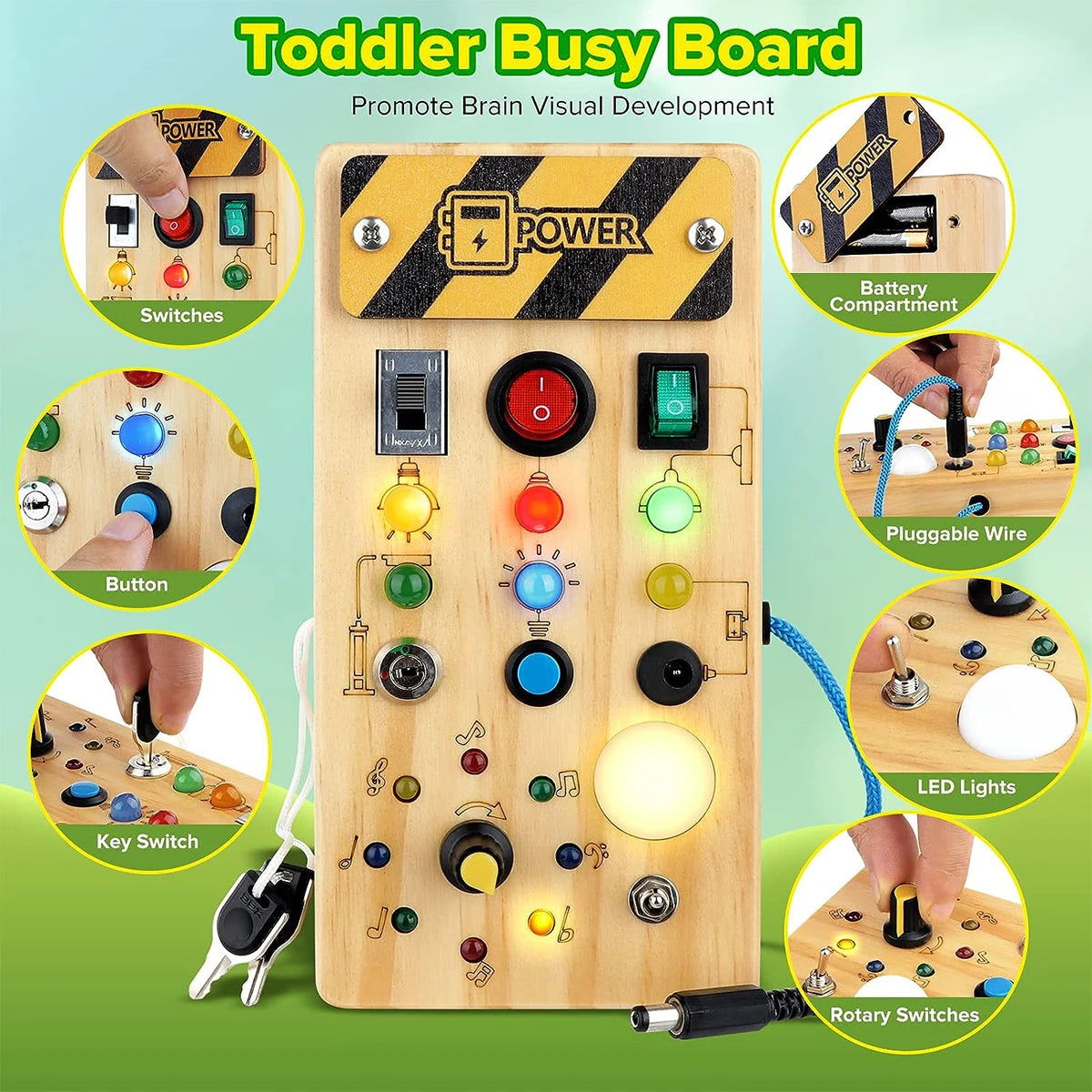 Montessori Busy Board Sensory Toys Wooden With LED Light Switch Control Board Travel Activities Children Games For 2-4 Years Old - Slobuy