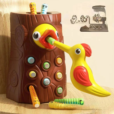 Montessori Educational Toys for Children Woodpecker Catch Worms Toy Toddler Kids Magnetic Games for Babi Development Busy Board - Slobuy