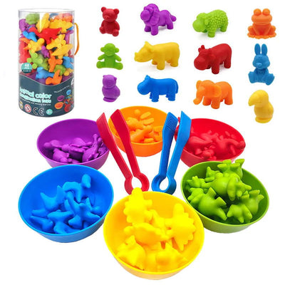 Montessori Material Rainbow Counting Bear Math Toys Animal Dinosaur Color Sorting Matching Game Children Educational Sensory Toy - Slobuy