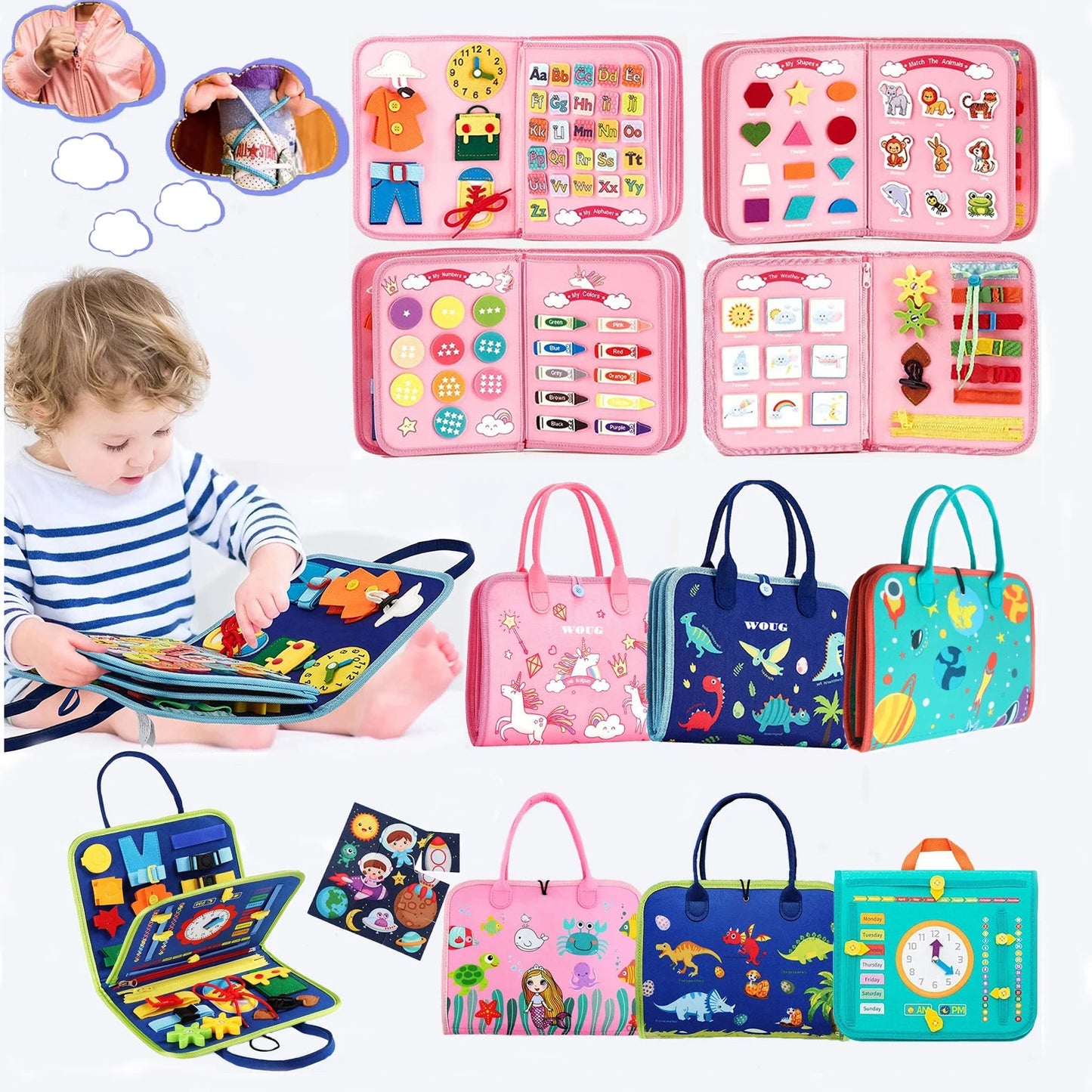 Montessori Toddler Busy Board Educational Activity for Basic Dress Motor Skills Baby Learning Toys for Travel - Slobuy