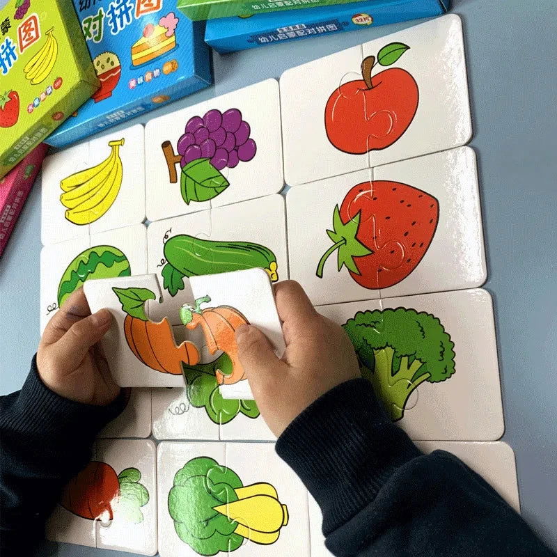 Montessori Toddler Puzzle Cards Toys For Kids 2 Years Jigsaw Matching Game Education Toys Cartoon Shape Cognitive Training Gift - Slobuy