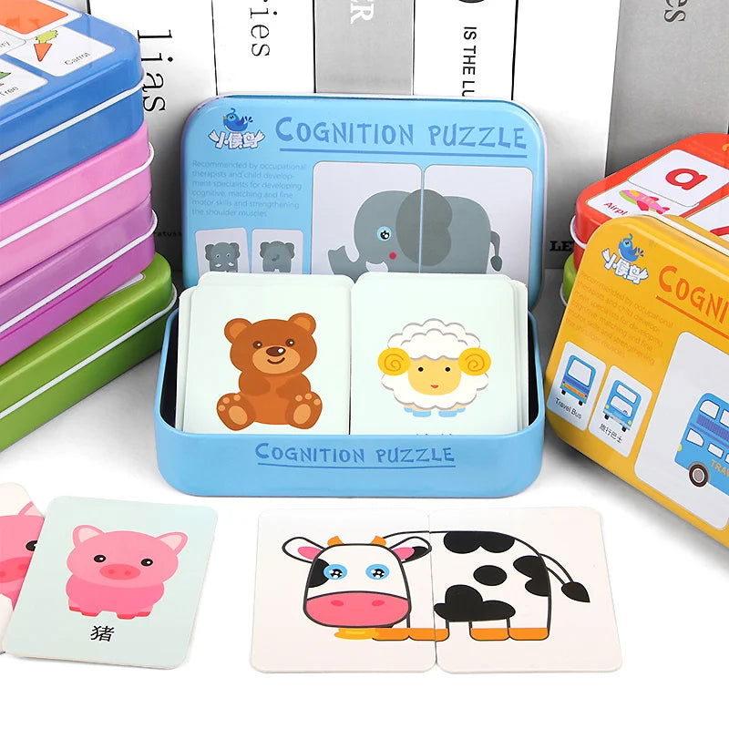 Montessori Toddler Puzzle Cards Toys For Kids 2 Years Jigsaw Matching Game Education Toys Cartoon Shape Cognitive Training Gift - Slobuy