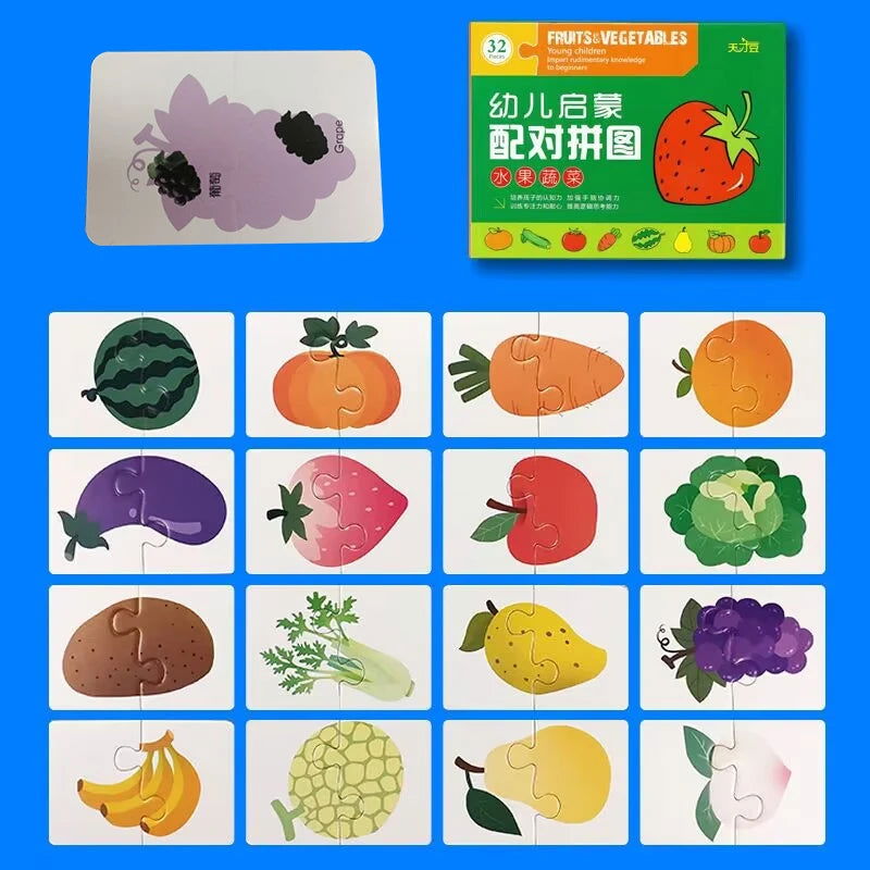Montessori Toddler Puzzle Cards Toys For Kids 2 Years Jigsaw Matching Game Education Toys Cartoon Shape Cognitive Training Gift - Slobuy