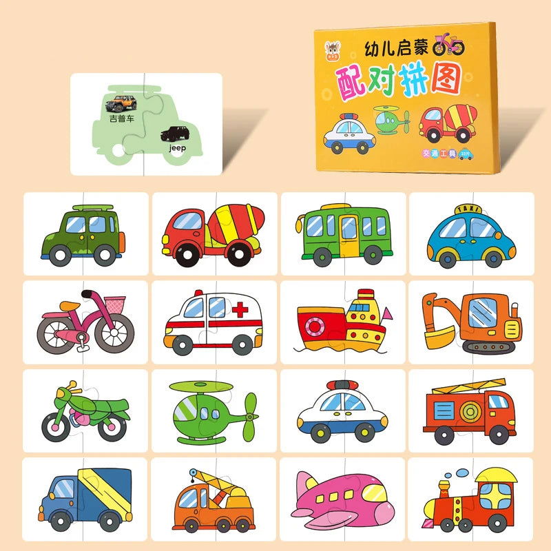 Montessori Toddler Puzzle Cards Toys For Kids 2 Years Jigsaw Matching Game Education Toys Cartoon Shape Cognitive Training Gift - Slobuy